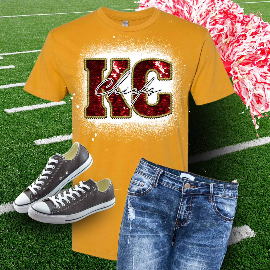 KC Red Faux Embroidery Bleached TShirt