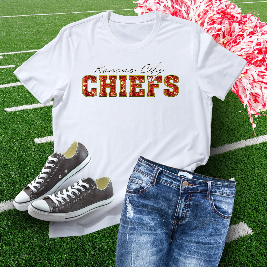 KC Script Faux Sequins Embroidery Bleached TShirt