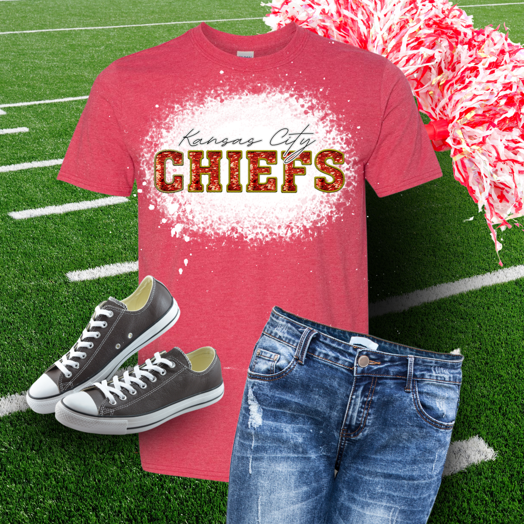 KC Script Faux Sequins Embroidery Bleached TShirt