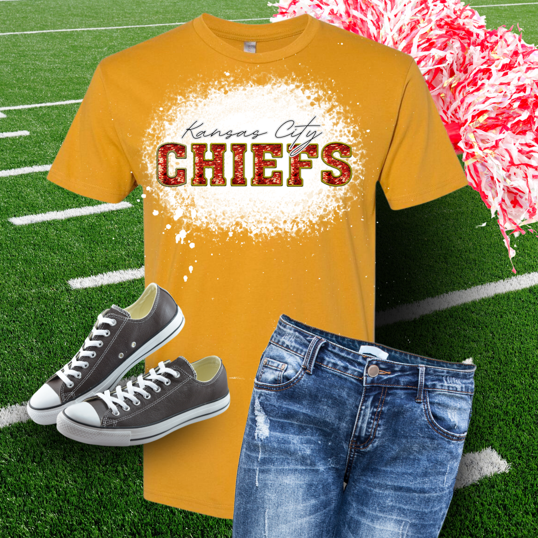 KC Script Faux Sequins Embroidery Bleached TShirt