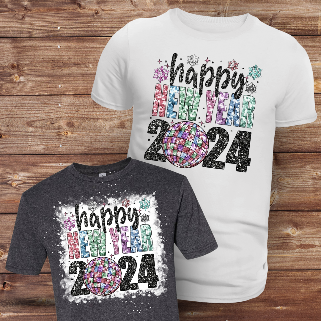 New Years Faux Glitter Bleached T-Shirt