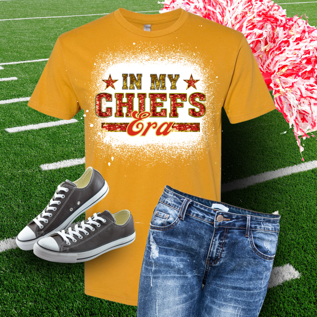 In My Chiefs Era Faux Glitter Embroidery Bleached TShirt