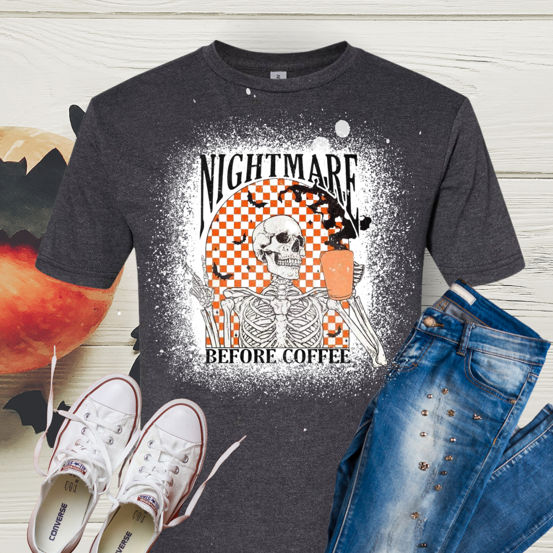 Nightmare Before Coffee Halloween Bleached Tee