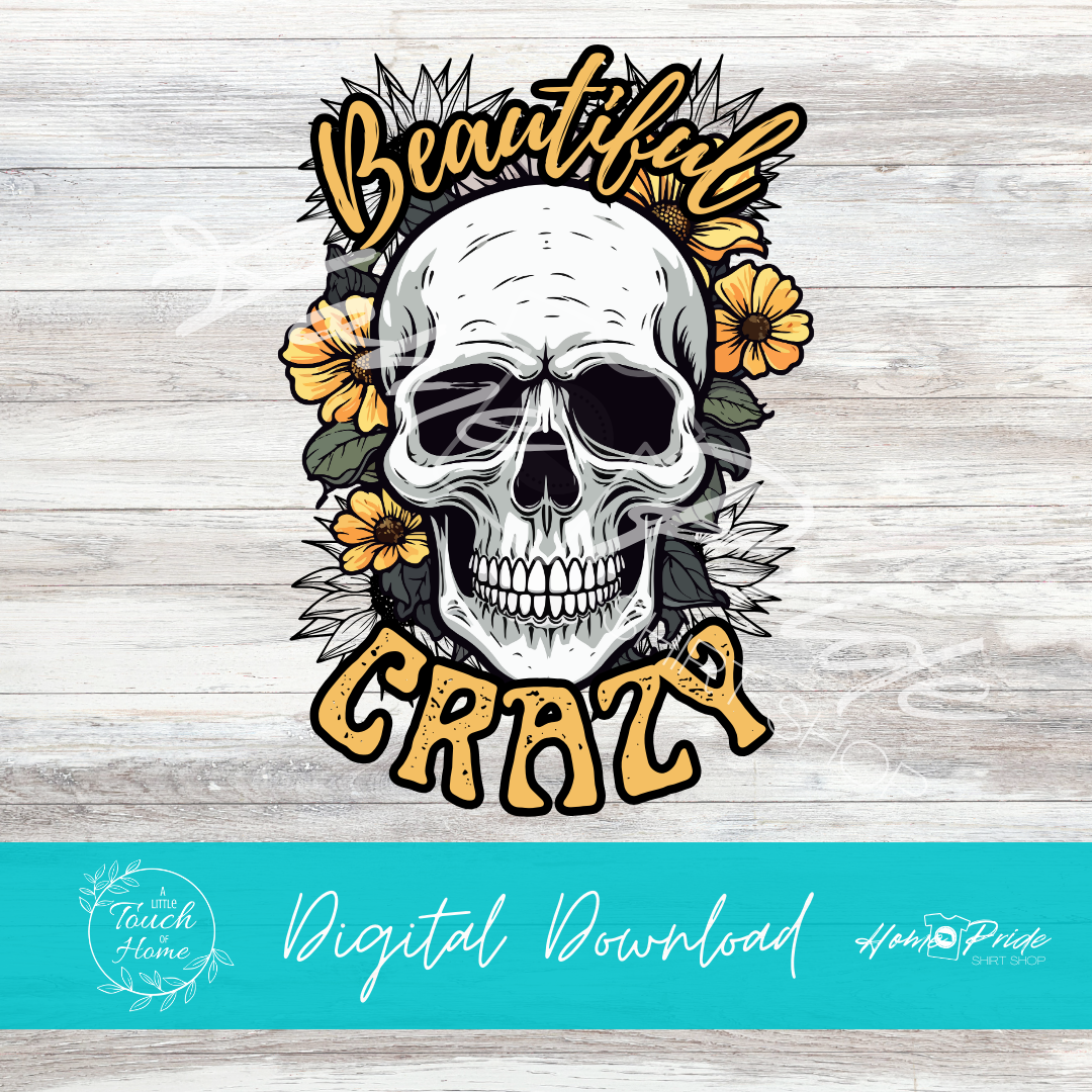 Beautiful Crazy Skull And Sunflower Digital Download PNG