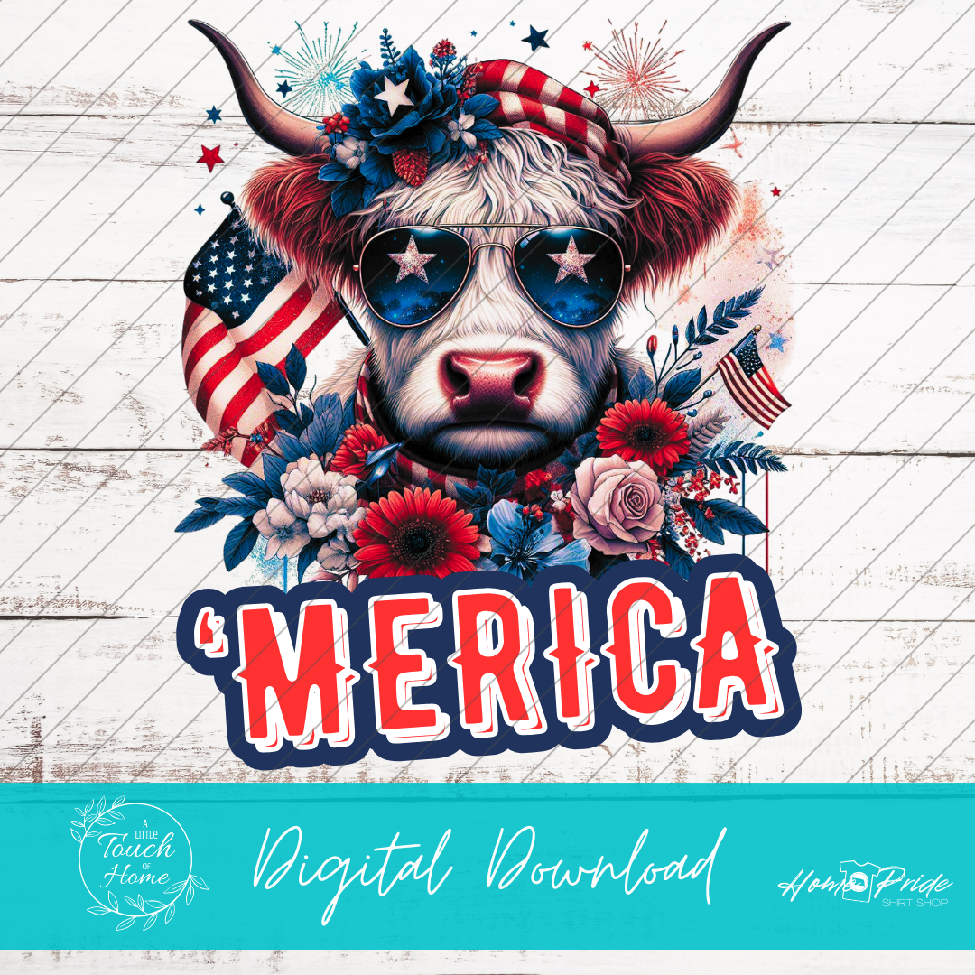 "'MERICA" Highland Cow Digital Download PNG