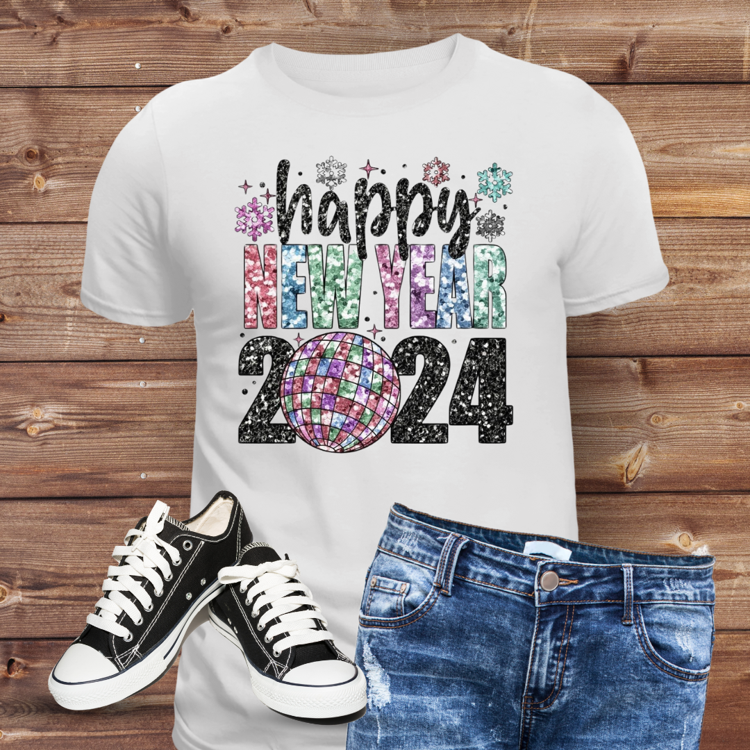 New Years Faux Glitter Bleached T-Shirt
