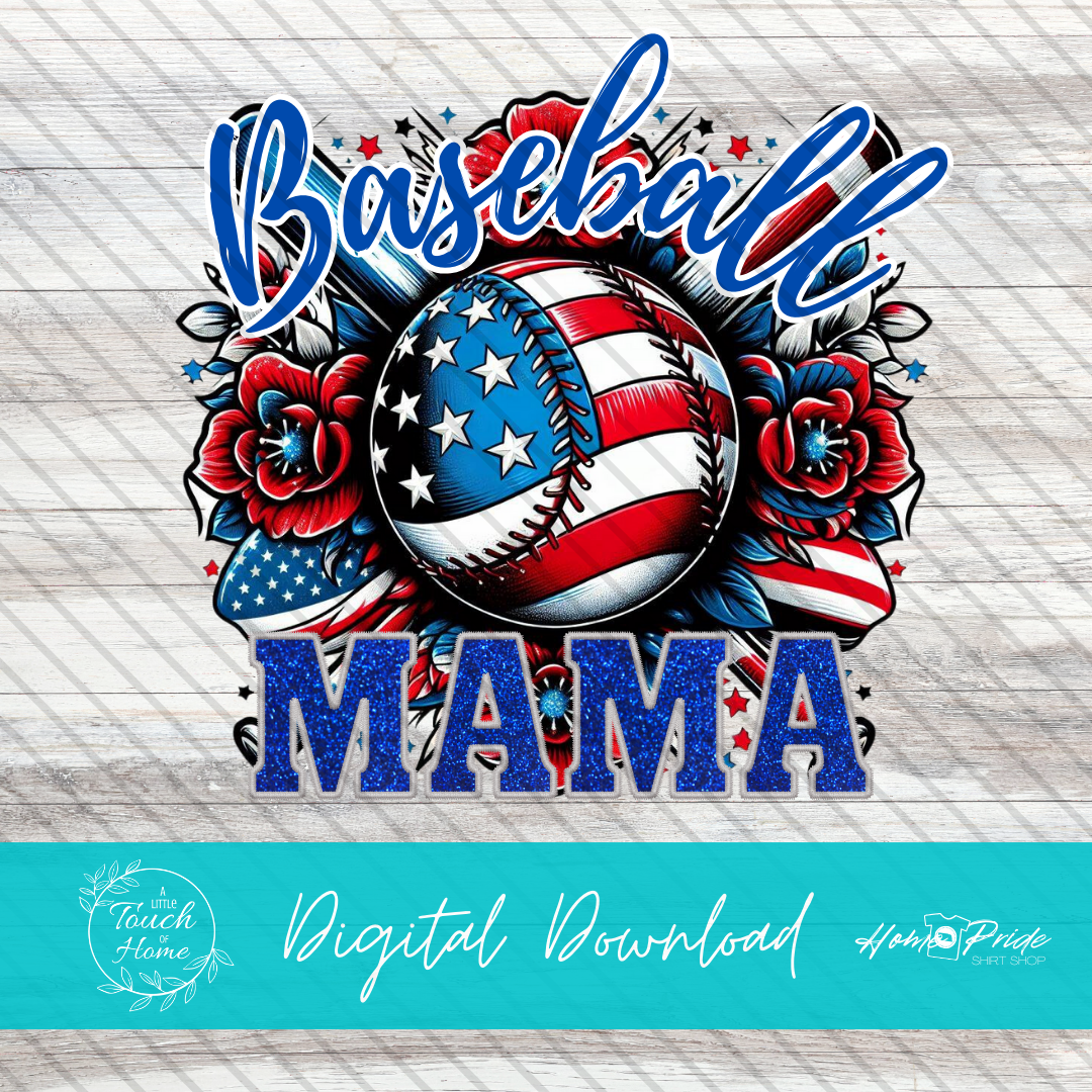 Red, White, & Blue "Baseball Mama" Digital Download PNG