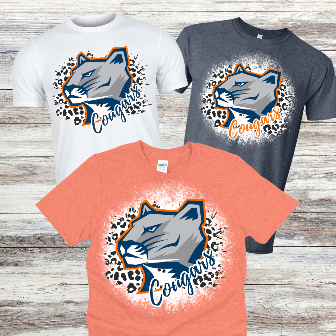 Gross Catholic Cougars Leopard Print Script Logo Bleached Shirt
