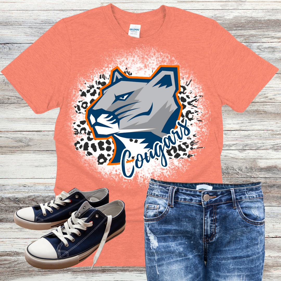 Gross Catholic Cougars Leopard Print Script Logo Bleached Shirt