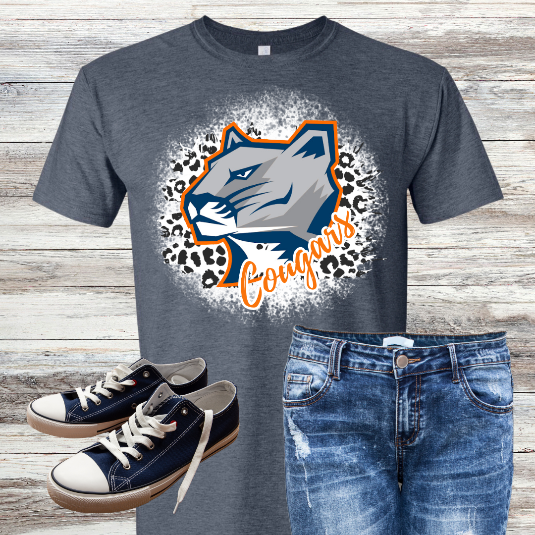 Gross Catholic Cougars Leopard Print Script Logo Bleached Shirt