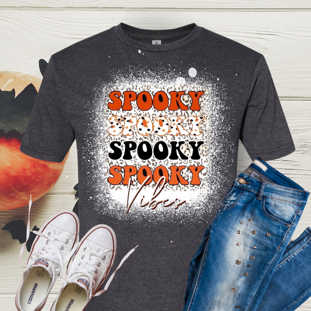 Spooky Vibes Halloween Bleached Tee