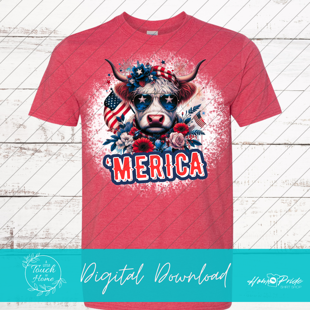 "'MERICA" Highland Cow Digital Download PNG