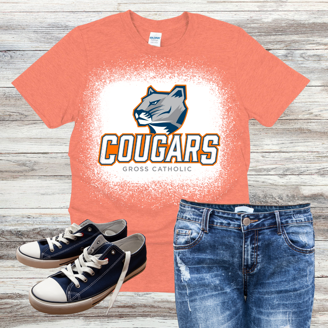 Gross Catholic Cougars Block Logo Bleached Shirt