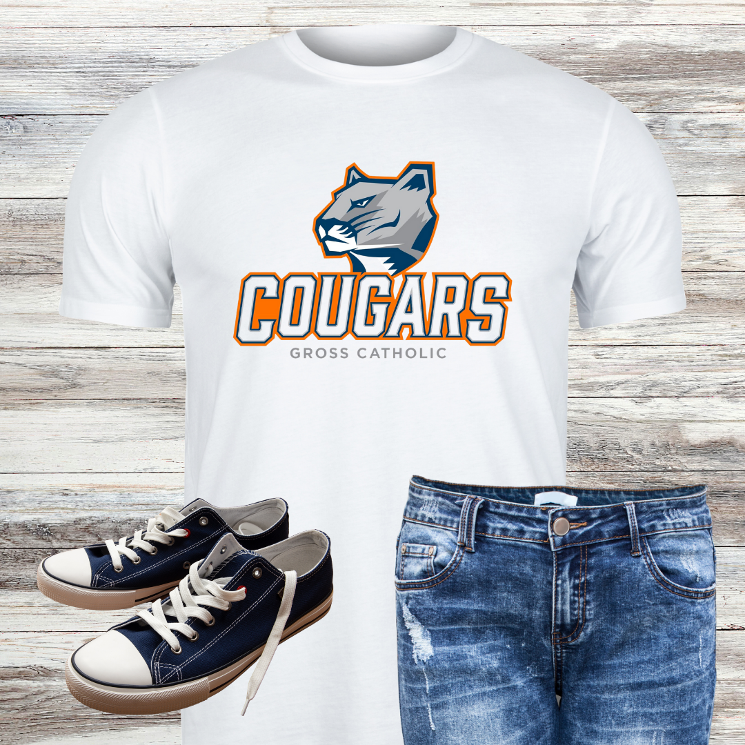 Gross Catholic Cougars Block Logo Bleached Shirt