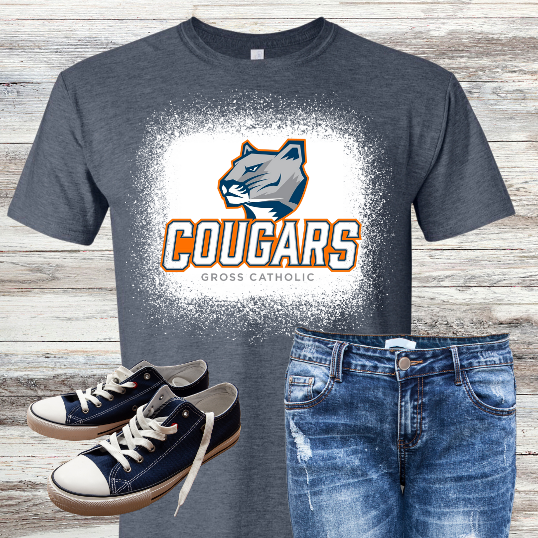 Gross Catholic Cougars Block Logo Bleached Shirt