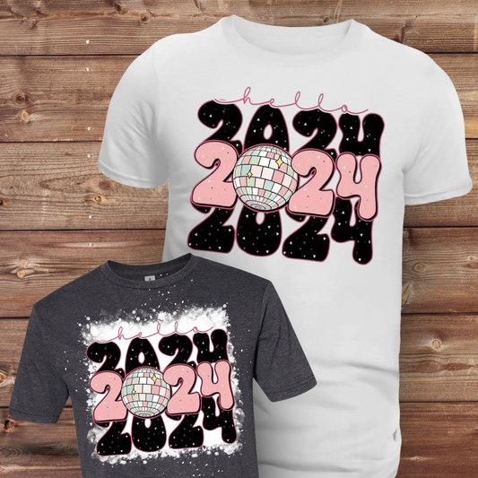 New Years Hello 2024 Bleached T-Shirt