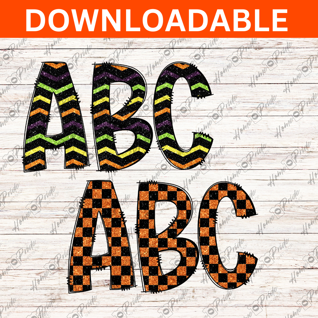 Halloween Doodle Letter Digital Download PNG Bundle