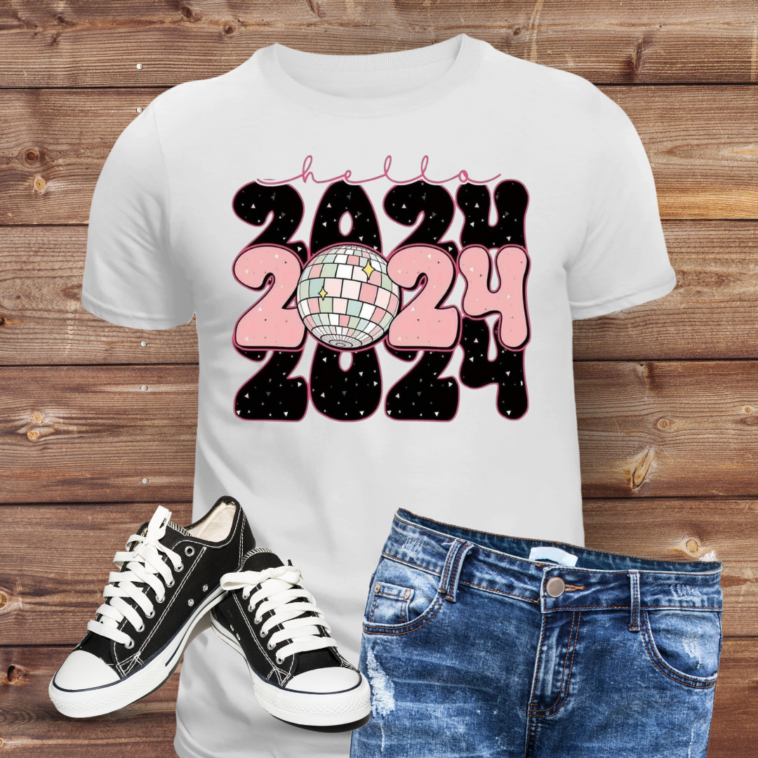 New Years Hello 2024 Bleached T-Shirt