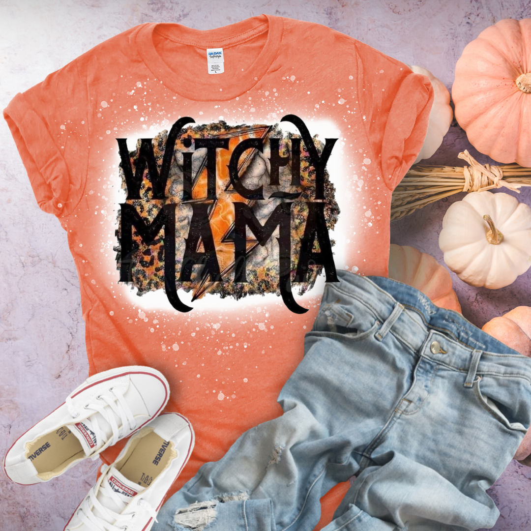 Witchy Mama Leopard Halloween Bleached Tee