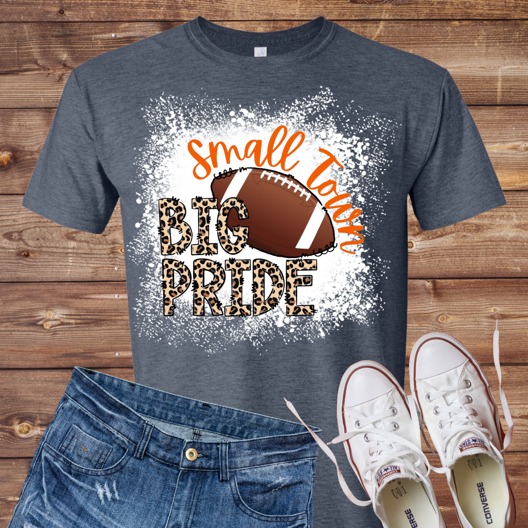 Orange Small Town Big Pride Leopard Bleached T-Shirt