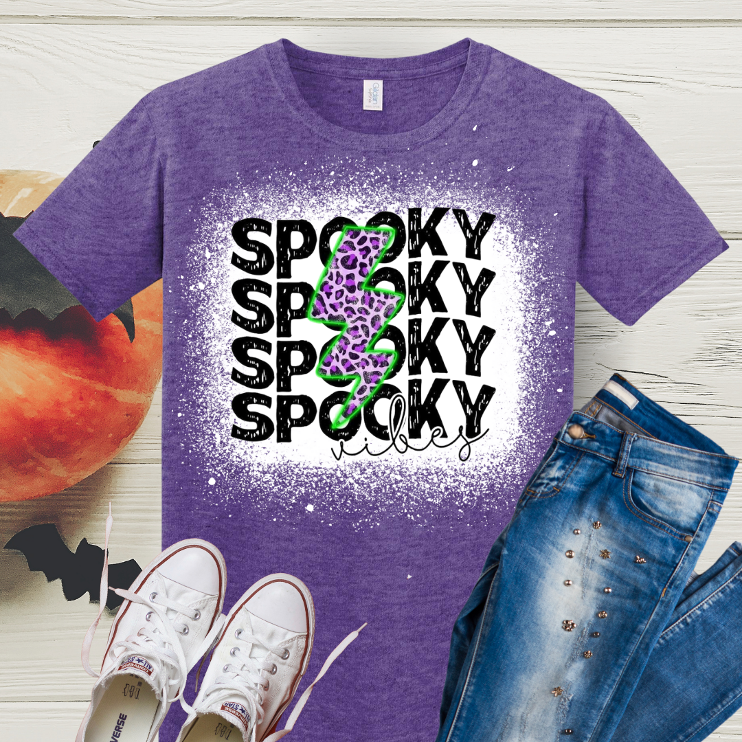 Spooky Vibes Halloween Bleached Tee