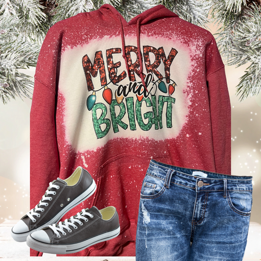 Merry and Bright Bleached Hoodie