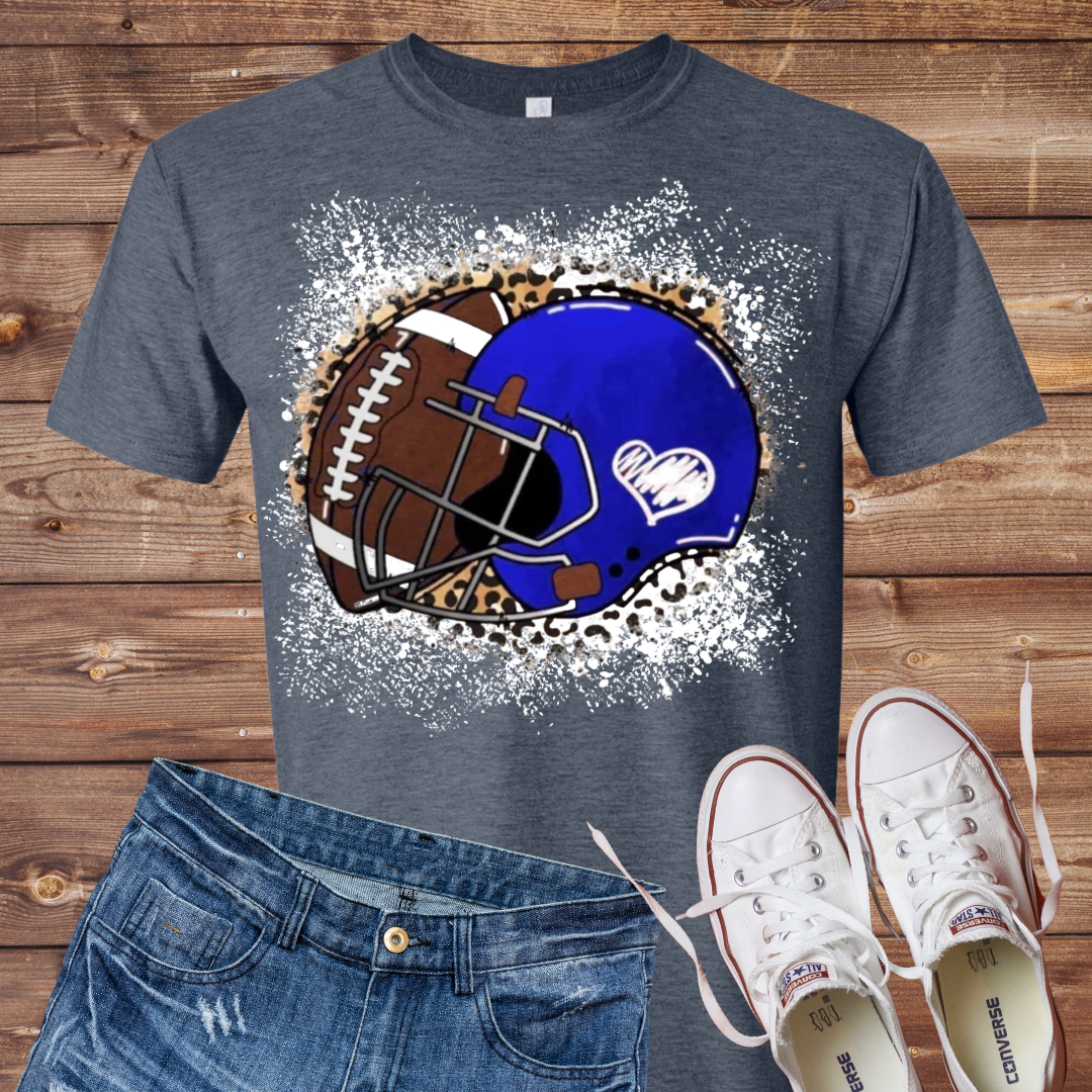 Royal Blue Football Helmet Bleached T-Shirt