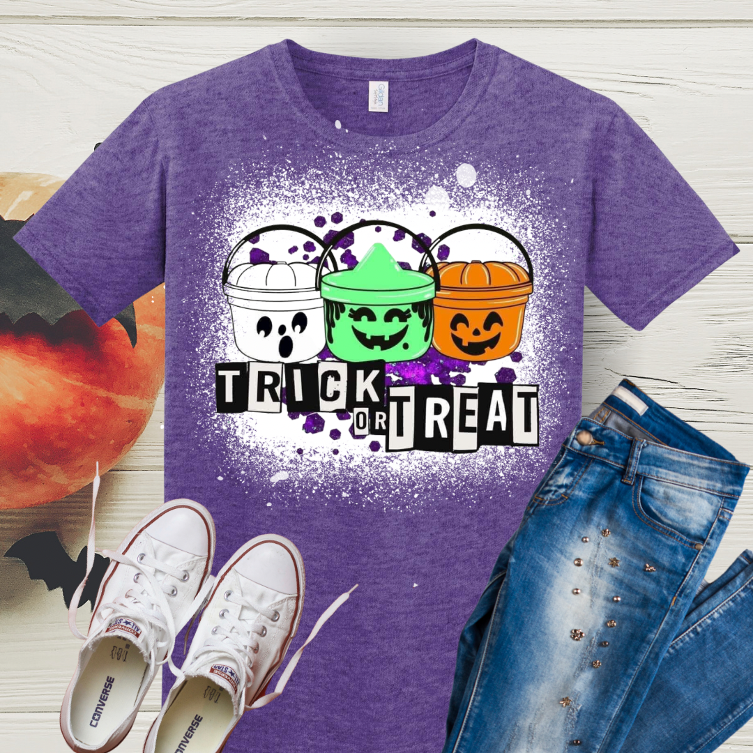 Vintage Trick or Treat Bucket Halloween Bleached Tee