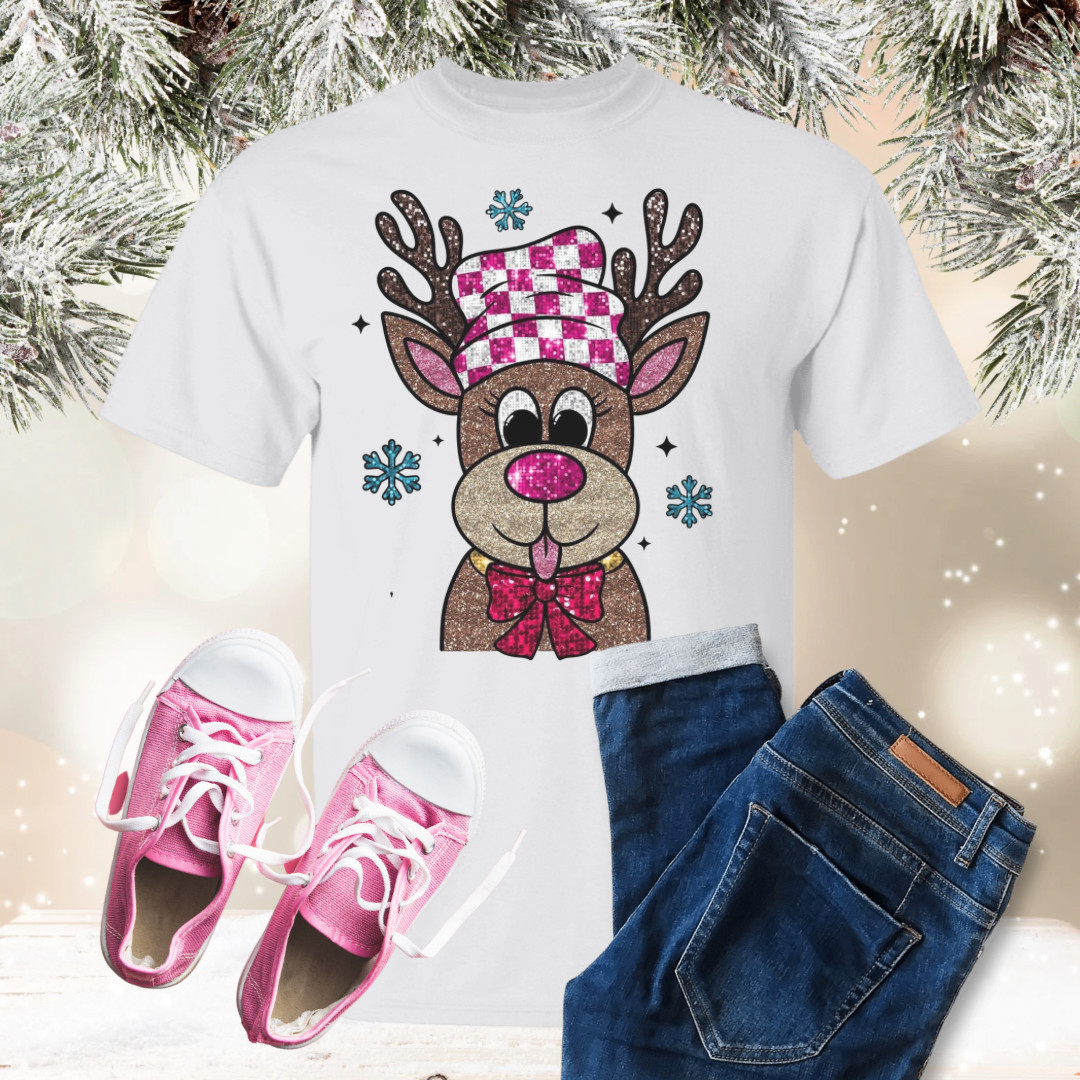 Faux Glitter Rudolph Toddler and Youth TShirt