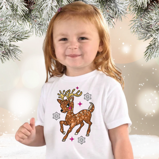 Faux Glitter Reindeer Toddler and Youth TShirt