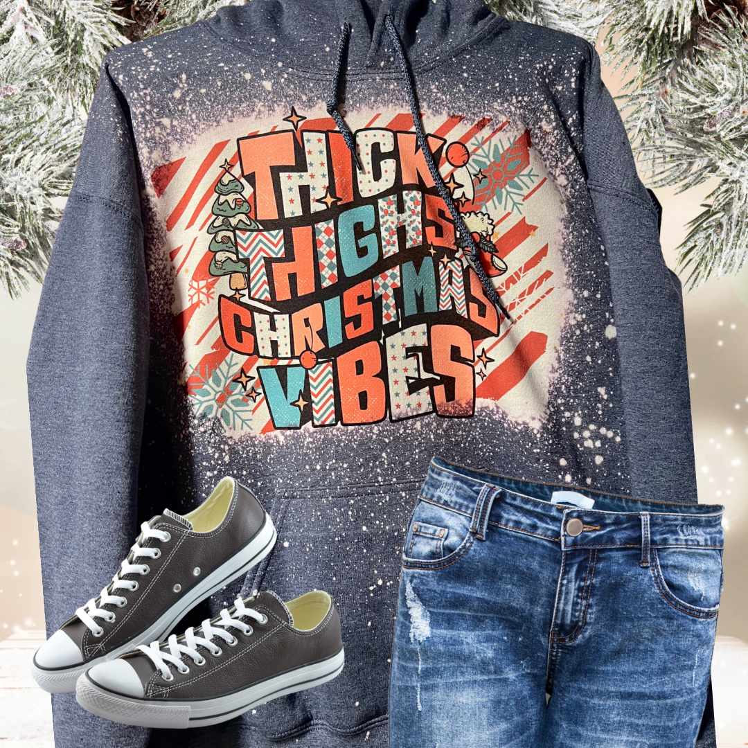 Thick Thighs and Christmas Vibes Bleached Hoodie