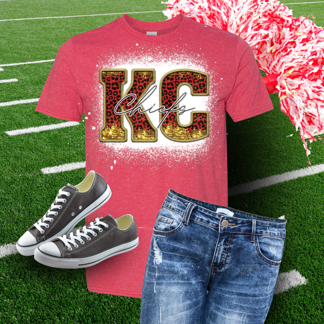 KC Leopard Faux Embroidery Bleached TShirt
