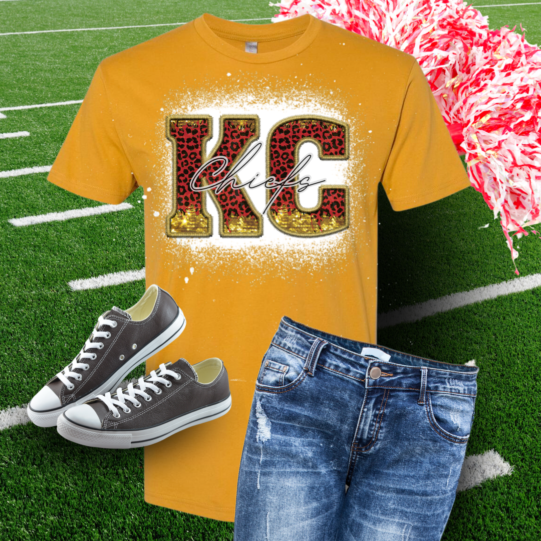 KC Leopard Faux Embroidery Bleached TShirt