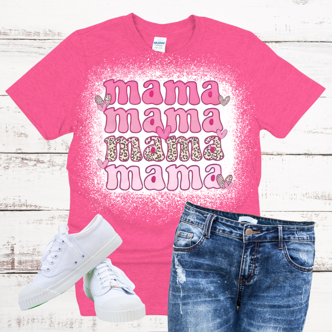 Pink Leopard Mama Retro Bleached Tee