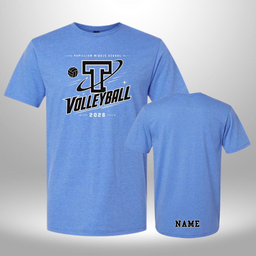 PAPILLION MIDDLE SCHOOL VOLLEYBALL HEATHER BLUE TSHIRT