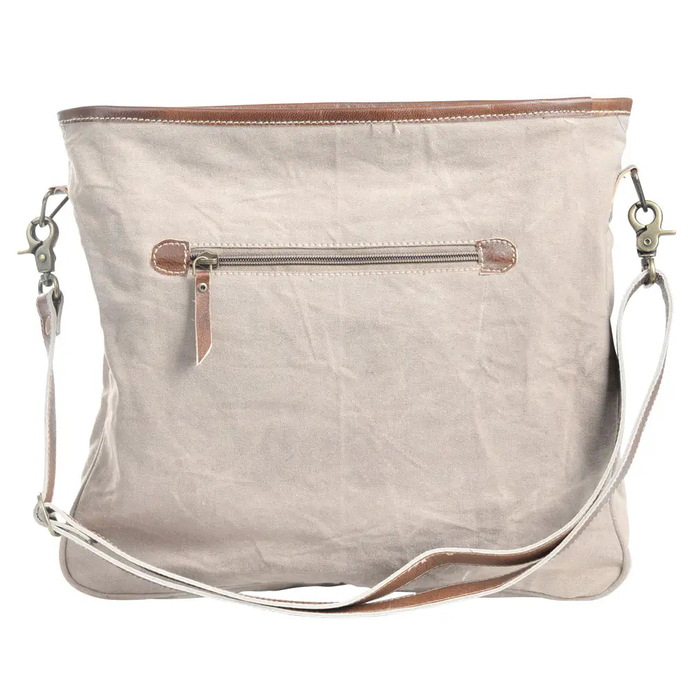 Vintage Tapestry Fabric with Leather Trim and Zipper Closure