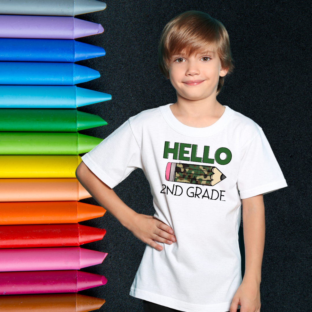 Elementary School Grade Camo Pencil Youth T-Shirt