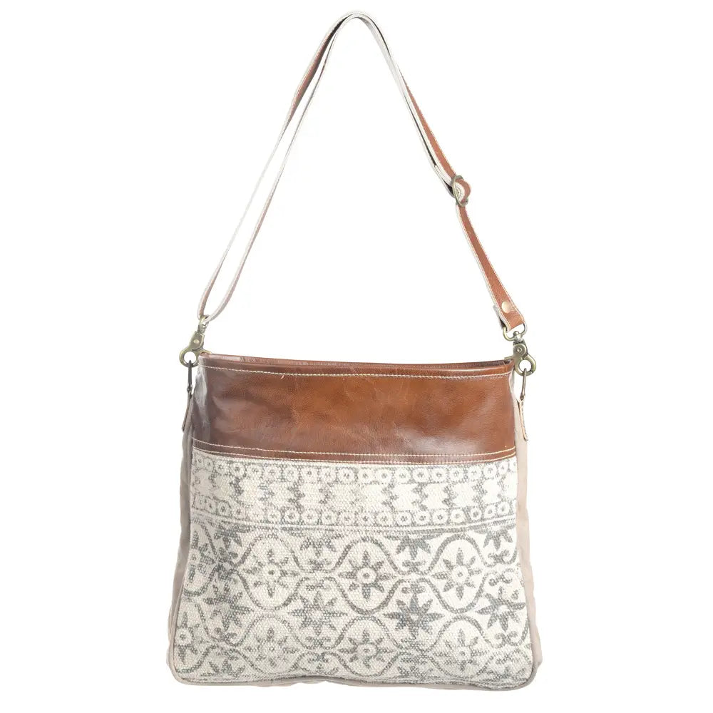 Vintage Tapestry Fabric with Leather Trim and Zipper Closure