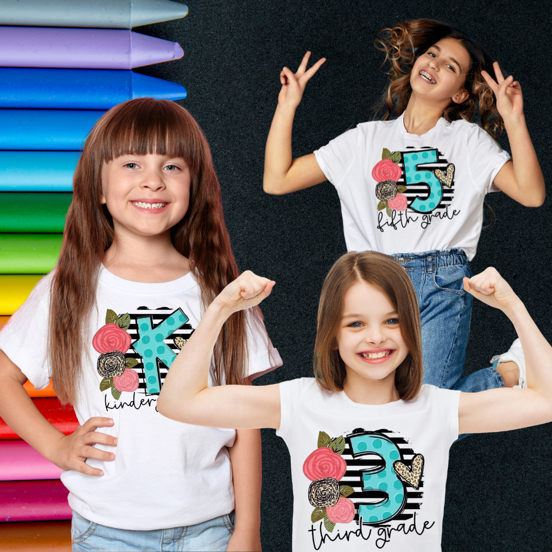 Elementary School Grade Floral Youth T-Shirt