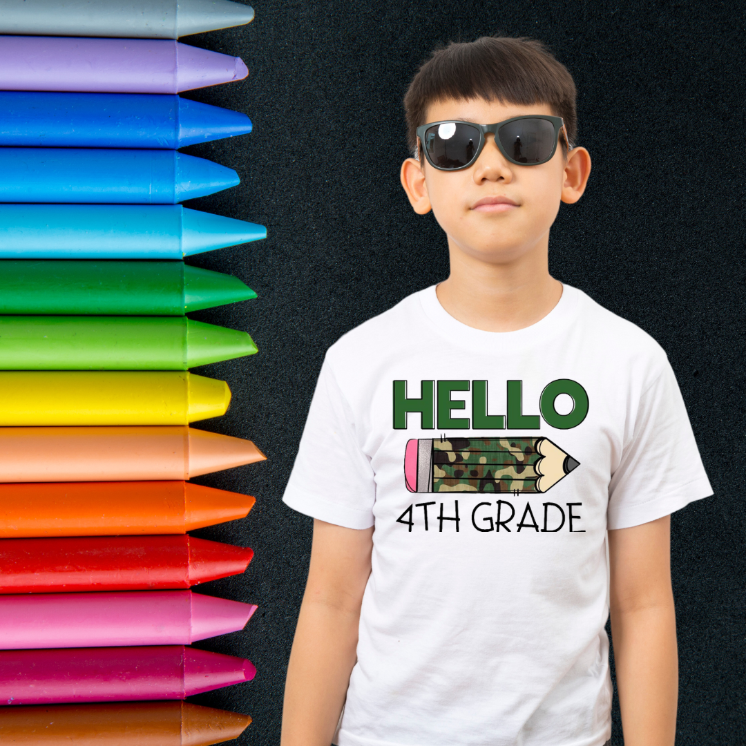 Elementary School Grade Camo Pencil Youth T-Shirt