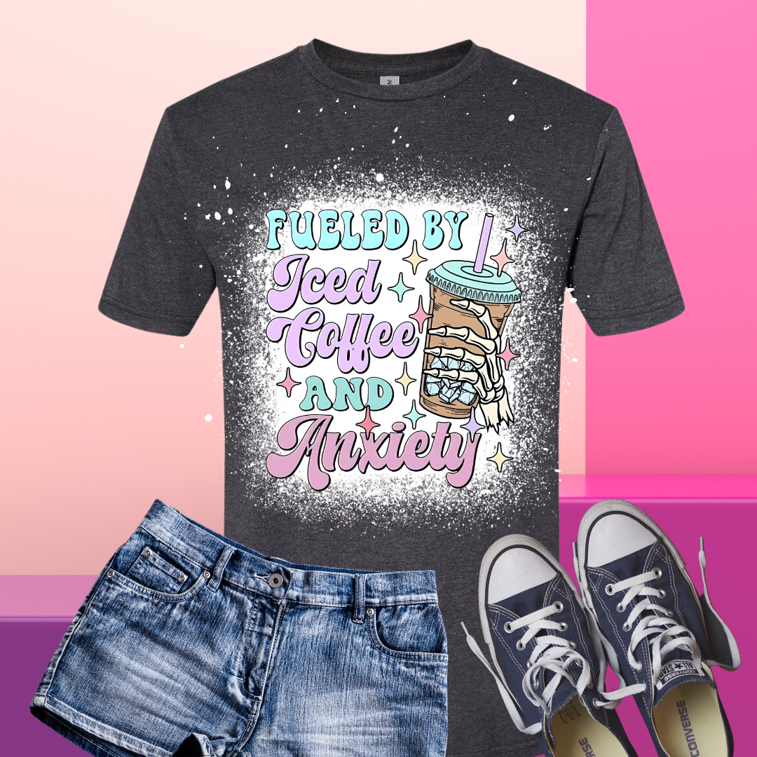 Fueled by Iced Coffee & Anxiety Bleached T-Shirt