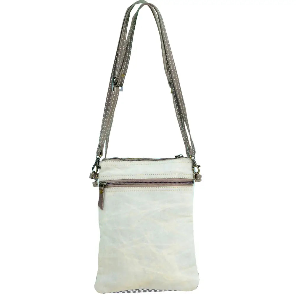 White Canvas Pattern with Fur Shoulder Bag