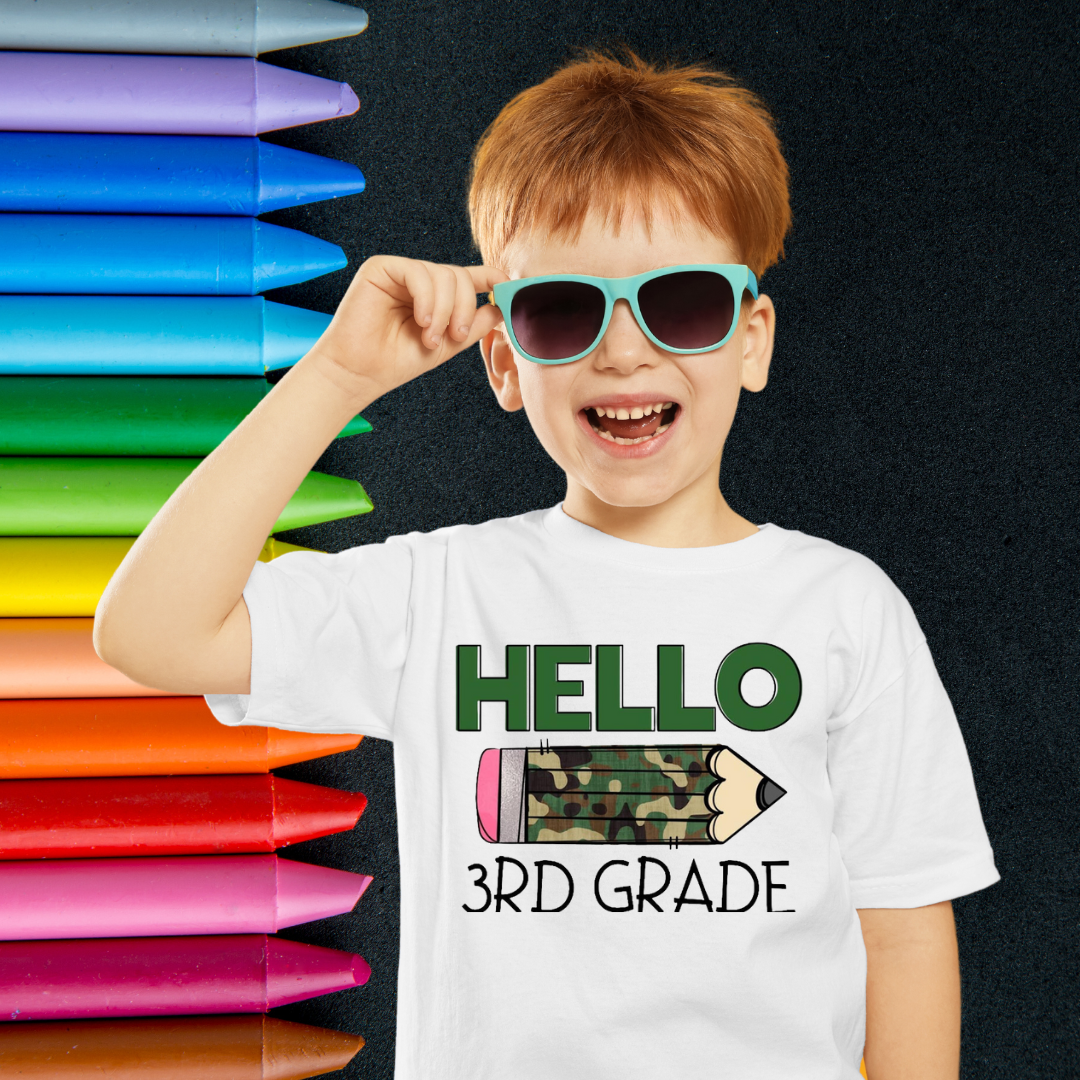 Elementary School Grade Camo Pencil Youth T-Shirt