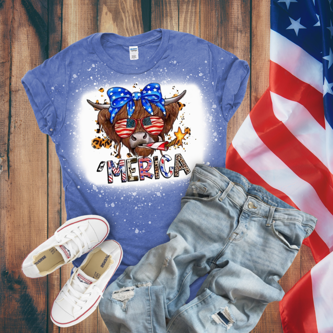 Highland Cow ‘Merica Bleached T-Shirt