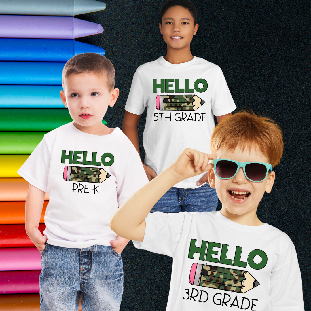Elementary School Grade Camo Pencil Youth T-Shirt