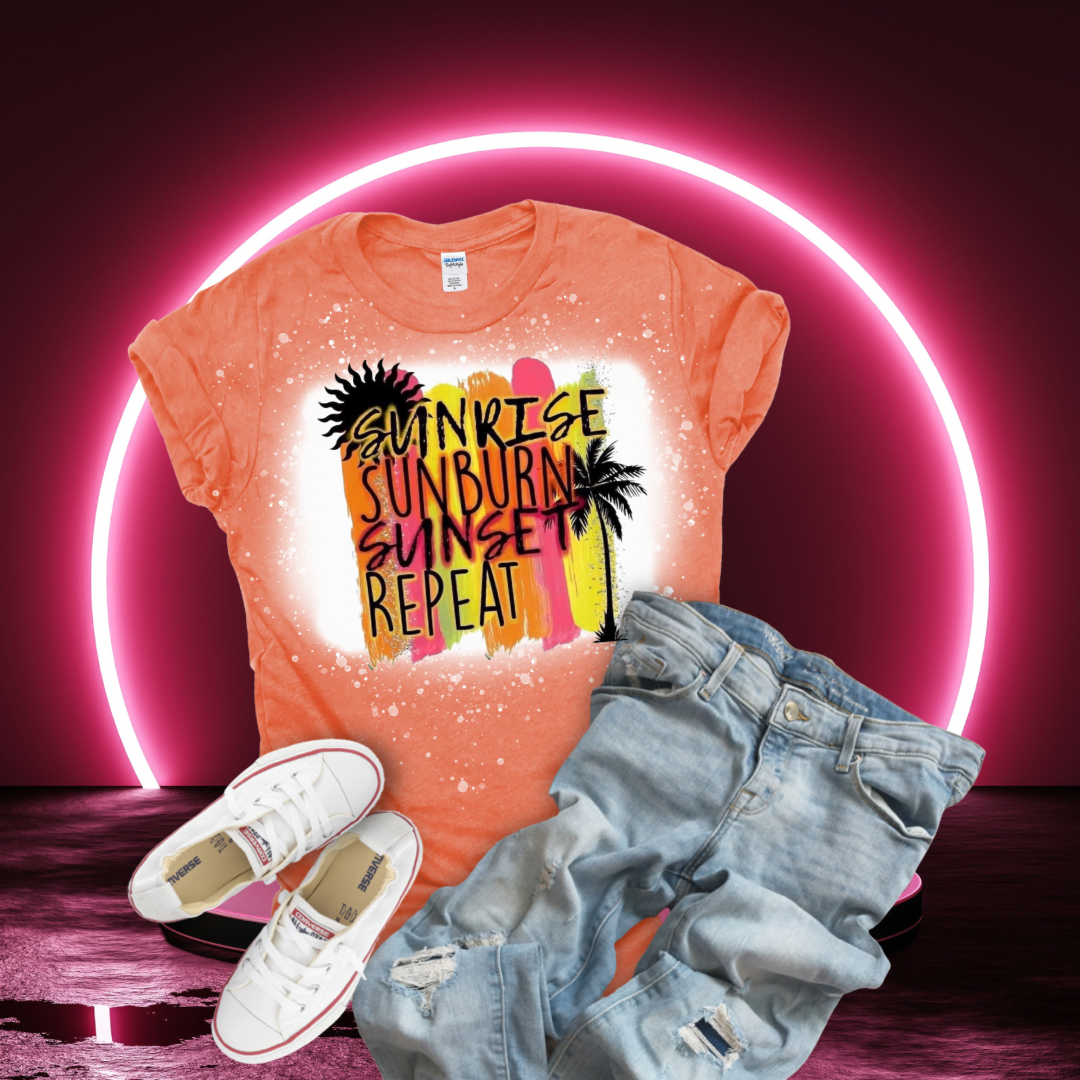 Sunrise Sunburn Sunset Repeat Bleached T-Shirt