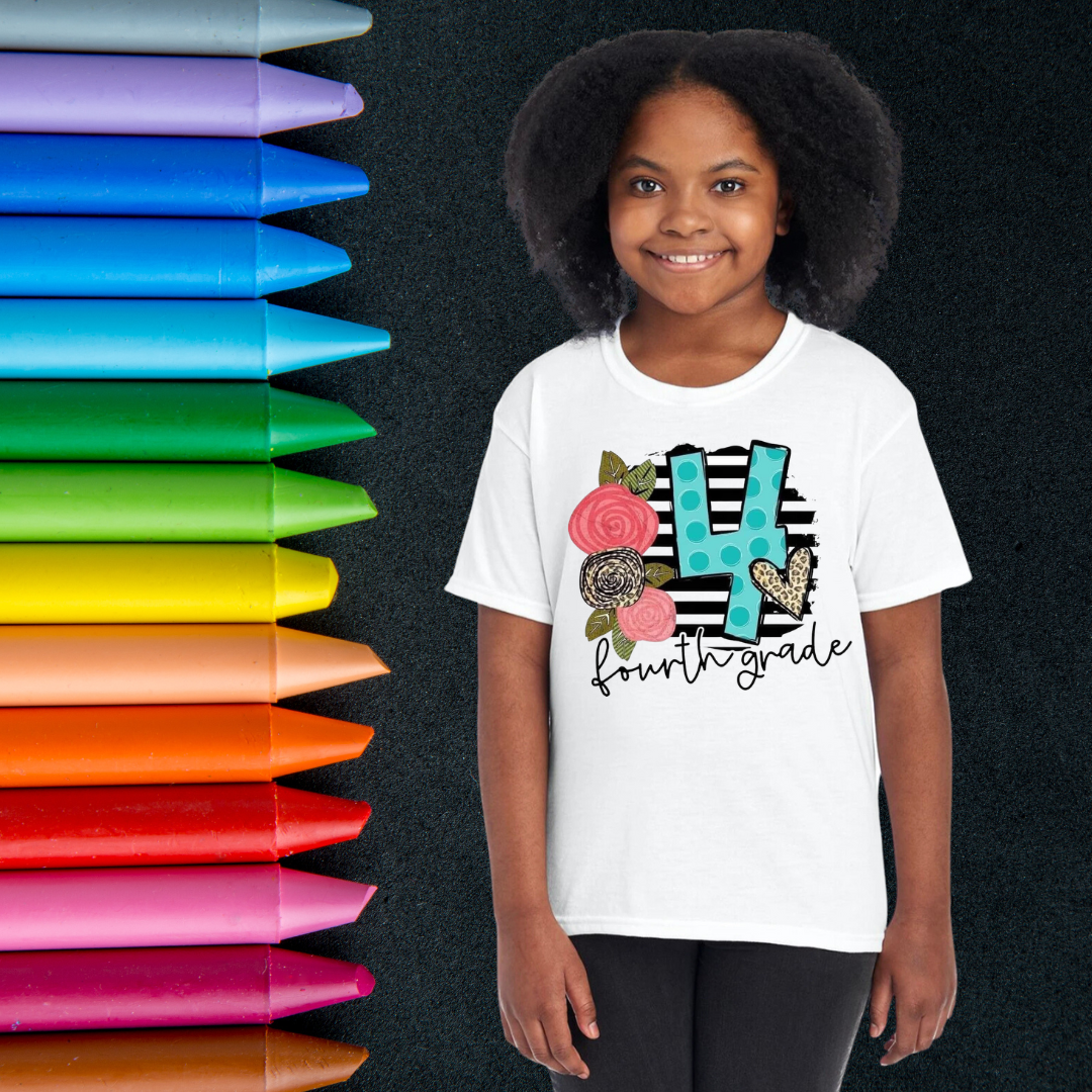 Elementary School Grade Floral Youth T-Shirt