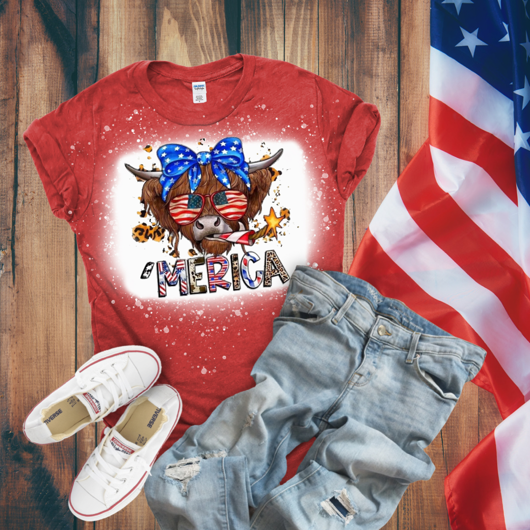 Highland Cow ‘Merica Bleached T-Shirt