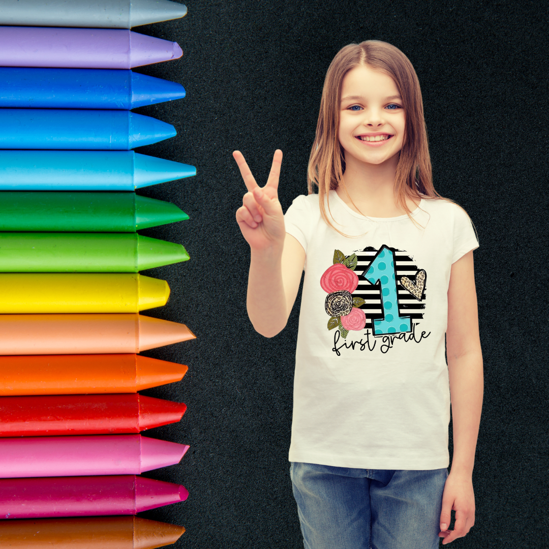 Elementary School Grade Floral Youth T-Shirt