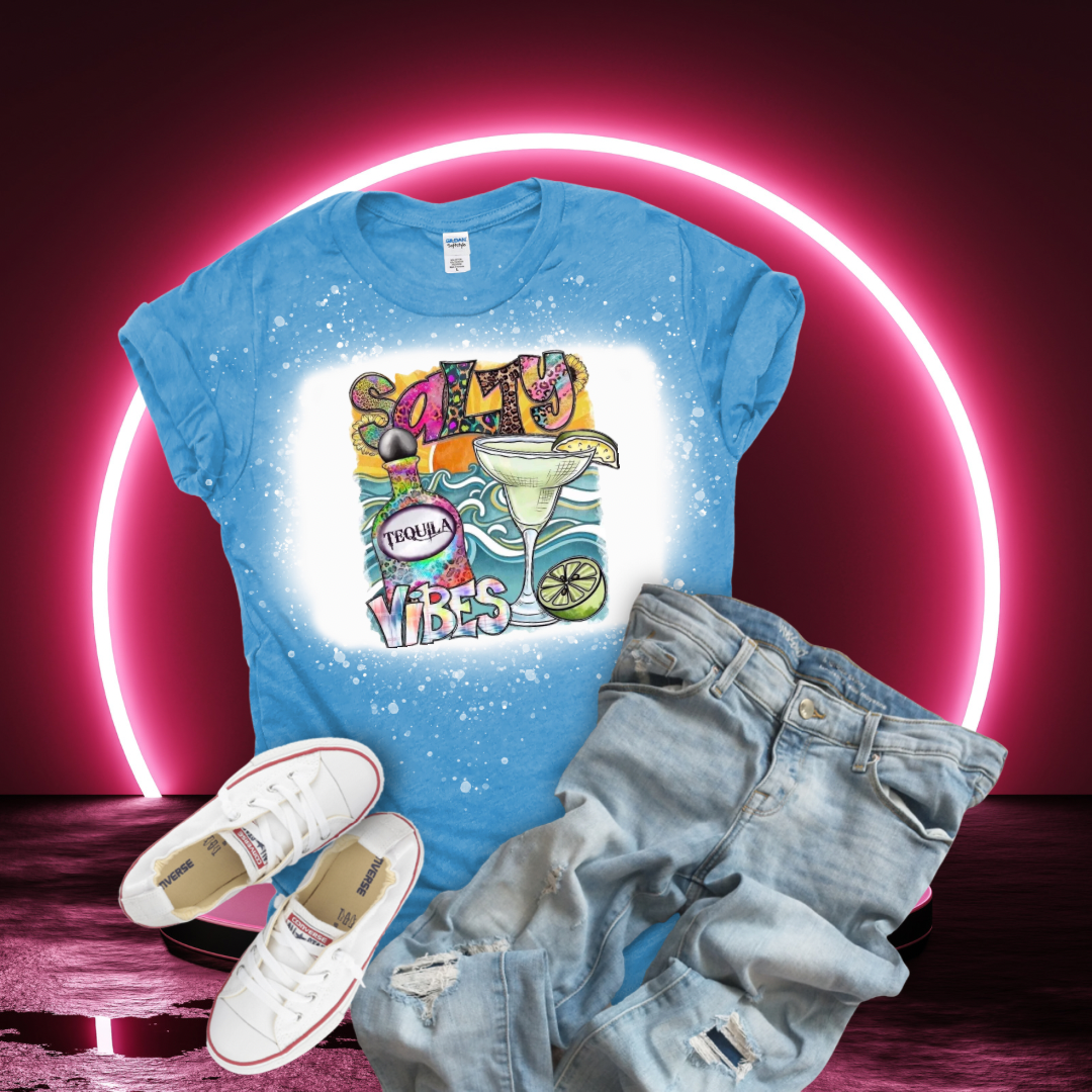 Salty Tequila Vibes Bleached T-Shirt